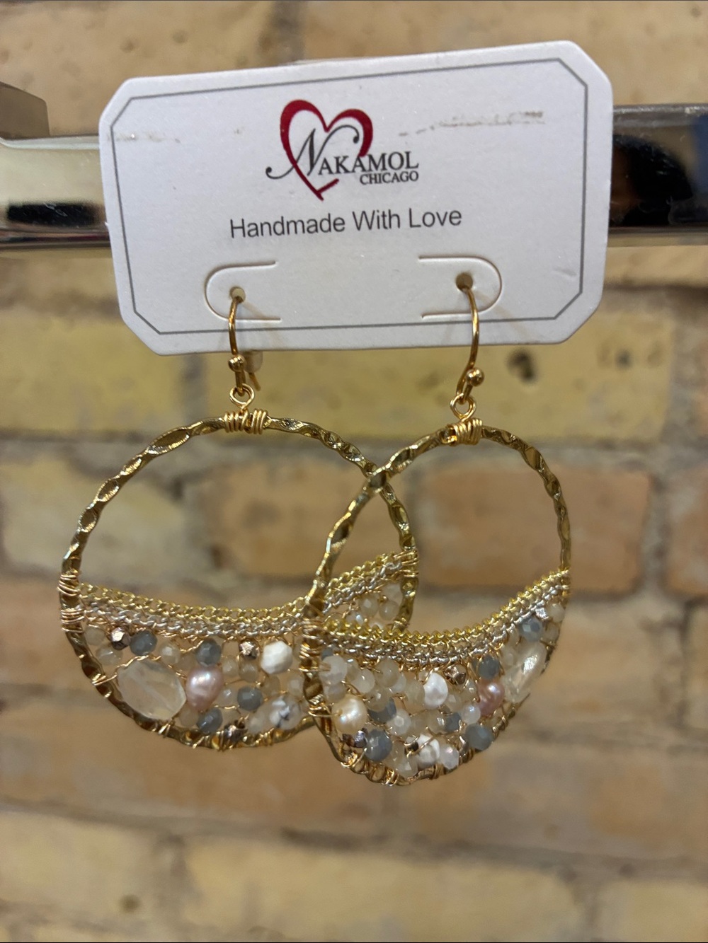 Nakamol Gold Hoop Earrings with Neutral Bead Accents